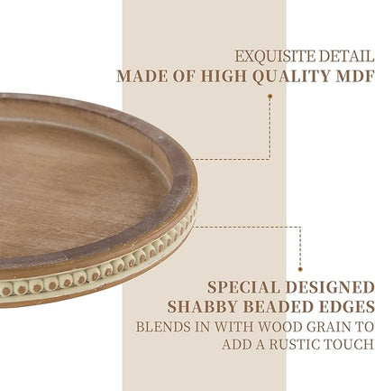 Hanobe Lazy Susan Centerpiece Tray: Round Wooden Turntable Organizer 12" for Dining Table Kitchen Counter Coffee Table Home Decor with Beaded Brown
