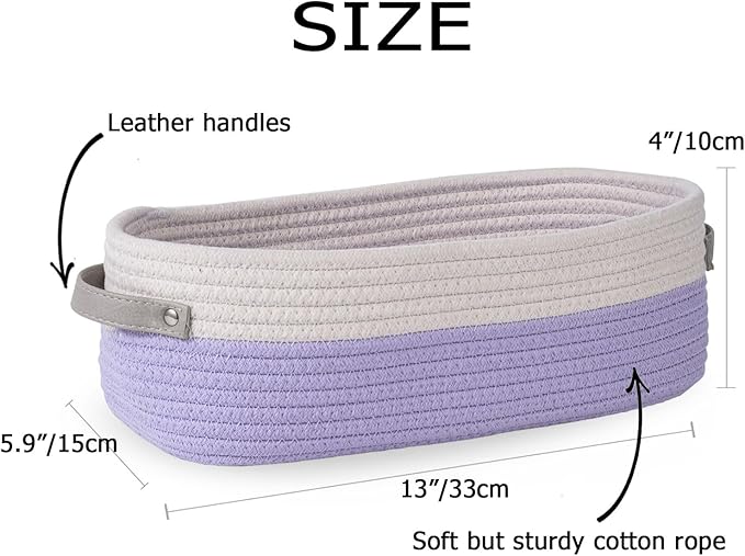 Cotton Rope Woven Basket Toilet Paper Baskets for Organizing Decorative Basket for Boho Decor Small Storage Basket Gift Baskets 13"x5.9"x4" Purple