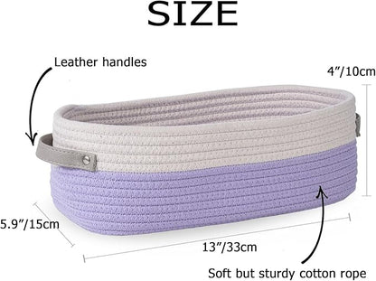 Cotton Rope Woven Basket Toilet Paper Baskets for Organizing Decorative Basket for Boho Decor Small Storage Basket Gift Baskets 13"x5.9"x4" Purple