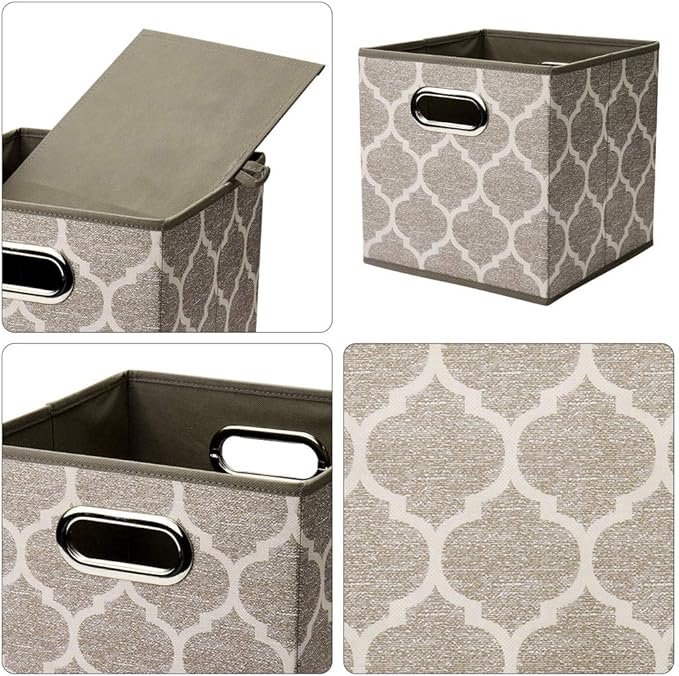 Decorative Storage Cubes 10.5 x10.5 x 11 Inch Brown Cuibcle Baskets LatticePattern Cloth Storage Cubes Bins Foldable Fabric Storage Boxes Inserts Cube Drawers for Organizer Closet,QY-SC08-6