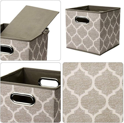 Decorative Storage Cubes 10.5 x10.5 x 11 Inch Brown Cuibcle Baskets LatticePattern Cloth Storage Cubes Bins Foldable Fabric Storage Boxes Inserts Cube Drawers for Organizer Closet,QY-SC08-6