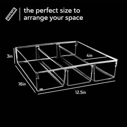 Kitchen Utensils Organizer | Utensil Tray Holder | Large Non-Slip Cutlery Drawer Organizer, 3 Compartment Multi-Purpose Home Organization, Clear Acrylic