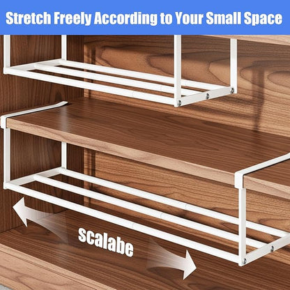 2 Pcs Expandable Shoe Rack Organizer, Adjustable Retractable Shoe Racks, Multifunctional Under Cabinet Hanging Shelf for Closet Storage, White, 16.5-31.5 Inch, Space Saving