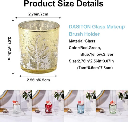 DASITON Makeup Brush Holder Organizer, Crystal Glass Cosmetic Makeup Brushes Storage Holder, Christmas Tree Make Up Brush Cup for Vanity Décor, Small Pen Holders for Desk, Toothbrush Holders (Yellow)