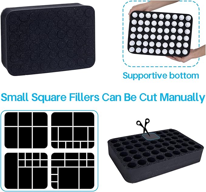 Essential oils Organizer Holder Foam Pad with Slots, Holds 54 bottles of 10ml、15ml Bottles, Removable Dividers，Black