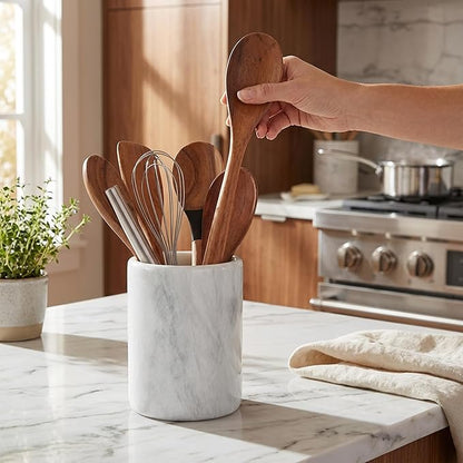Radicaln Marble Utensil Holder 6.5" Inches White Handmade Spoon Holder for Kitchen Counter, Ideal Kitchen Utensils Set Organizer, Farmhouse Kitchens Decor & Accessories, Cooking Utensil Storage