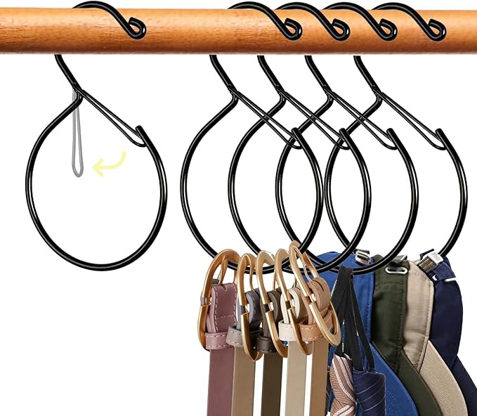 5 Pcs Belt Hanger Hat Organizer - Black Metal Belt Scarf Hat Tie Purse Storage Hangers Organizers Waterproof Non-Slip Easy Access Open Hook Space Saving Multi-Functional Hooks
