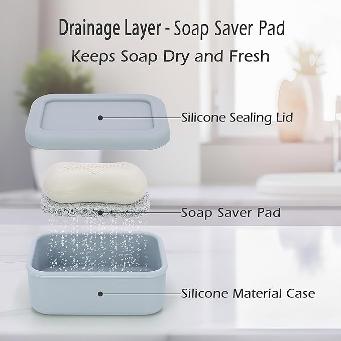 AIDIMMING Enhanced Leak-Proof Silicone Soap Case with Drainage Layer. Portable Travel Soap Container for Camping,Gym .Shatterproof Compact Bar Soap Holder (Light Gray)