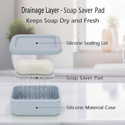 AIDIMMING Enhanced Leak-Proof Silicone Soap Case with Drainage Layer. Portable Travel Soap Container for Camping,Gym .Shatterproof Compact Bar Soap Holder (Light Gray)