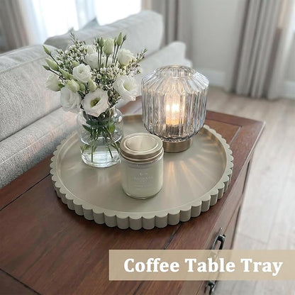 Silicone Bathroom Vanity Tray, Modern Round Decorative Tray for Countertop, Waterproof & Unbreakable Cosmetic Perfume Organizer, Extra-Thick & Sturdy, Easy to Clean Candle Tray (Khaki, 10 inch)