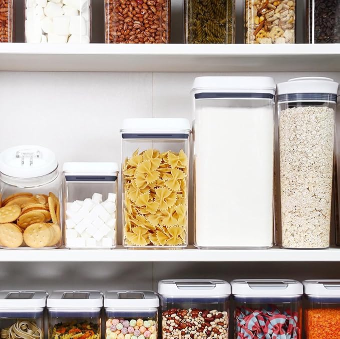 Felli Flip Tite Acrylic Food Storage Container with Lid 6” XL Air Tight Ring Seal Flip Lock, Plastic Kitchen Baking Canister for 5 lb Flour Sugar Rice Protein Powder Pantry Organizer (Nest-L White)