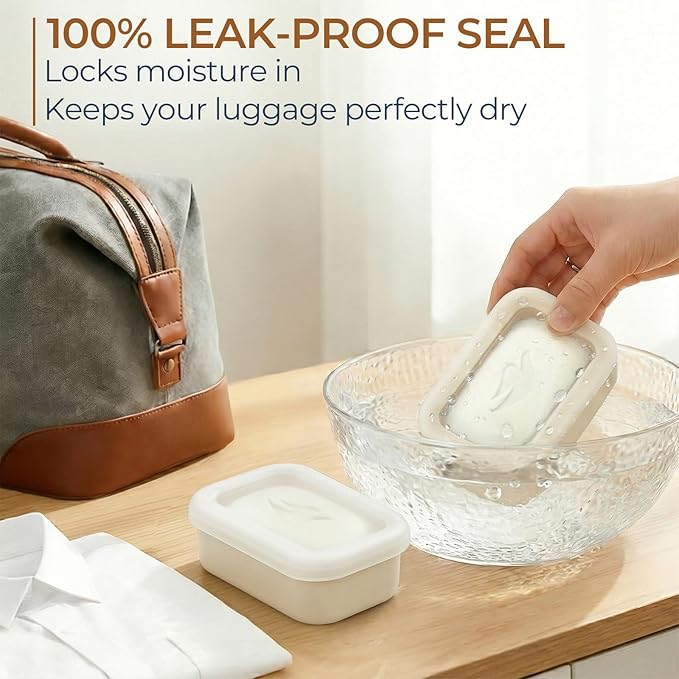 AIMAIAIMAI Compact Leakproof Travel Soap Case, Shatterproof Silicone Travel Soap Container with Draining Pad, Great for Outdoor, Camping, Gym (Off-White)