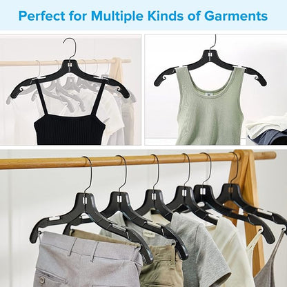 Plastic Hangers with 360 Swivel Metal Hook, Heavy Duty Clothes Hangers, Durable Closet Hangers for Shirt, Coat and Dress (20 Pack, Black)