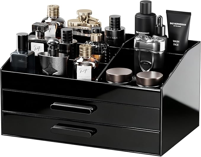 ProCase Cologne Organizer with Drawer, Acrylic Perfume Holder & Bathroom Countertop Organizer for Men & Women, Dresser Vanity Storage for Cologne, Perfume and Skincare -2 Layer