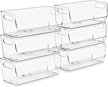 Sorbus Stackable Storage Bins Open Front, Clear Stackable Storage Bins, Pantry Bins for Storage and Organization, Acrylic Stackable Bins for Kitchen, Clear Pantry Organizer Bins (Small Narrow 6 Pack)