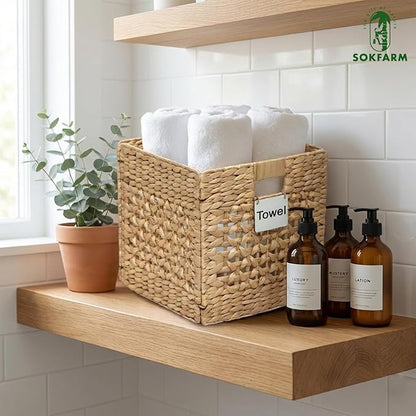 Water Hyacinth Storage Baskets For Shelves, Woven Baskets For Storage, Baskets For Organizing, Wicker Storage Basket, Seagrass Storage Baskets, Organization Baskets 3 Pcs (12 Inch Set 4)