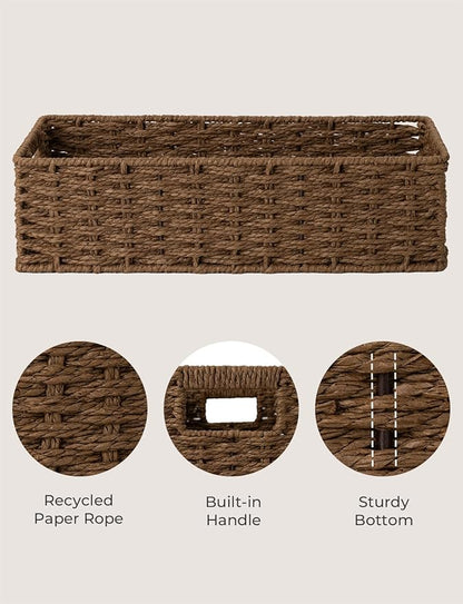 StorageWorks Toilet Tank Tray, Brown Round Paper Rope Bathroom Baskets for Organizing, Toilet Tank Basket, Toilets Organizer with Built-in Handles, 14 ¼"L x 6 ¾"W x 3 ¾"H, 1 Pack