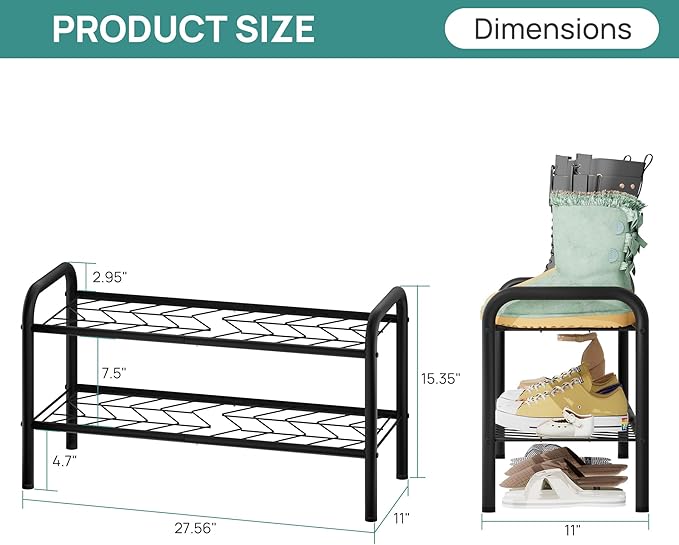 viewcare Shoe Rack for Closet, 2-Tier Small Shoe Rack for Entryway & Garage, Sturdy Metal Construction, Shoe Organizer Holds 4-8 Pairs