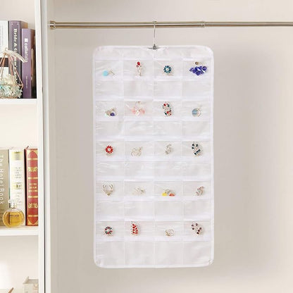 seven wolves Hanging Jewelry Organizer, Double Sided 40 Pockets, Jewelry Organizer, Necklace Holder Jewelry Chain Organizer for Brooch Earrings Necklace Bracelet Ring with Hanger, White