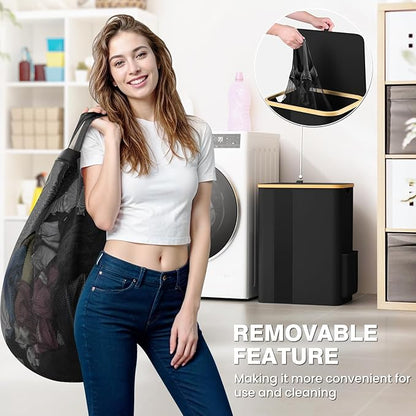 BlissTotes Laundry Basket with Lid, 80L Clothes Laundry Hamper with Handles and Removable Laundry Bag, Breathable Design Hamper with Lid for Bedroom, Bathroom, Dorm, Laundry Room - Black