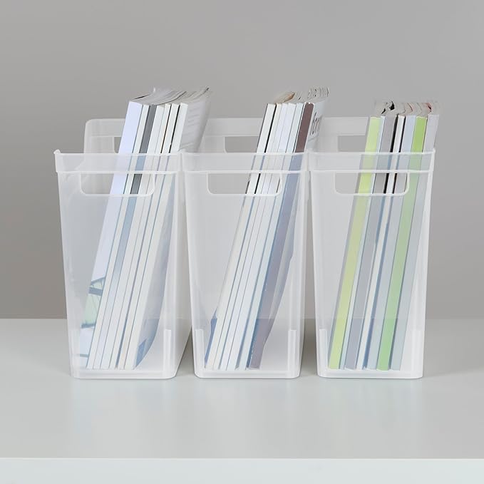 Sterilite Narrow Shelf Bin with Handles, Plastic Storage Container for Organizing Shelving, Closet, Pantry, and Countertops, Clear, 6-Pack
