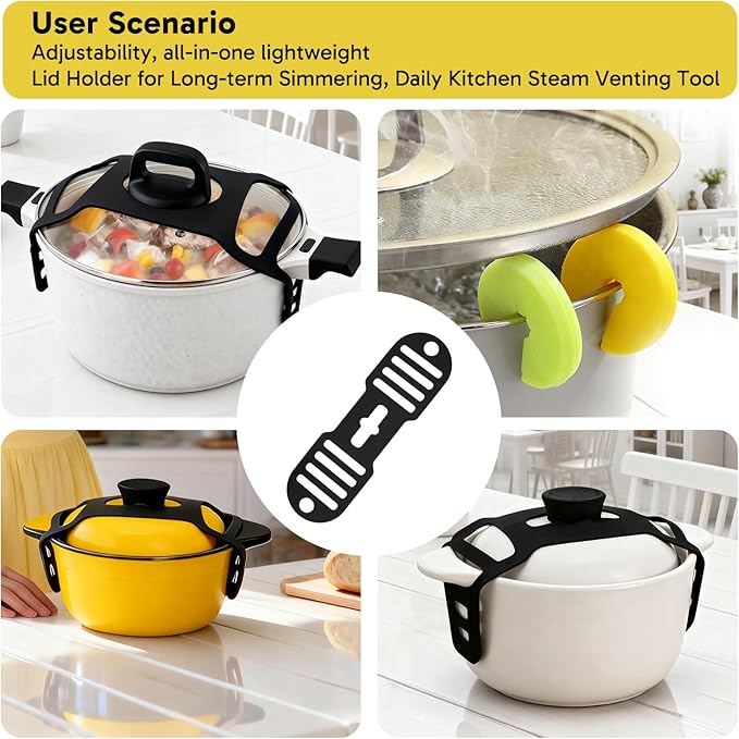3 Pcs Crockpot Lid Holder Set, 1 Lid Strap and 2 Spill-Proof Rack Holders, Universal Fit for 6/7/8 Quart, Heat-Resistant, Secure Pot Lid Accessories for Kitchen Cooking