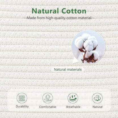 ECDYQXVU Cotton Rope Storage Basket, 15x10x9 Inches, Woven Basket for Shelves, Clothes, Towels, Books, and Laundry, White (2 Pack)