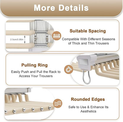 Pull Out Trousers Rack Pants Hanger Bar, 22 Arms Steel Pull Out Pants Rack,Top-Mounted Jeans Pants Clothes Organizers Hanger for Displaying & Storing Trousers,Towels