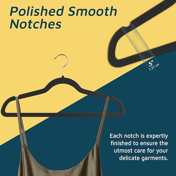 Lifemaster Velvet Clothes Hangers – With 360 Degree Swivel Hook and Non-Slip Shoulder Notch, Holds Up To 10 lbs, Heavy Duty Hanger Set, For Organizing Suit, Dress, Coat, and Clothes, Pack of 10, Black