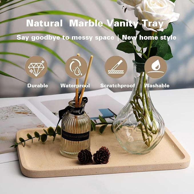 Limetsone Absorbent Vanity Tray for Bathroom Counter-12 X7 Decorative Tray for Perfume, Candles, Stone Jewelry Dish Tray