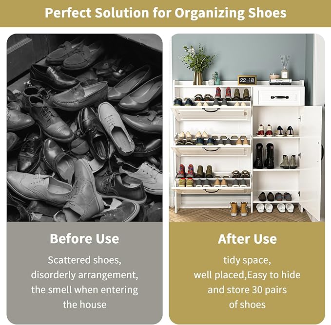 VERYKE Shoe Storage Cabinet for Entryway with 3 Flip Drawers and Side Cabinet,Large Shoe Rack Organizer Cabinet for Closet,Hallway