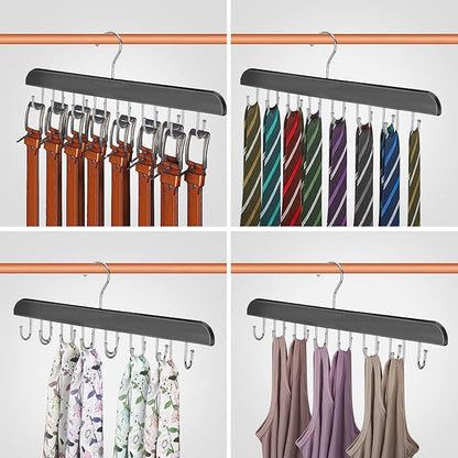 ASTIMESA Solid Wood Belt Hanger, 14 Hooks Belt Organizer Space Saver for Closet, 360° Rotating Belt Holder Tie Rack for Men Women Dorm Bra Purse Scarf Tank Top Storage Accessories (Black)