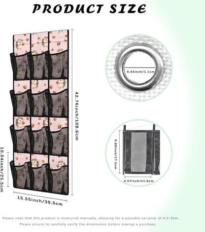 Hedgehogs Behind Door Organizer Mesh Fabric Over The Door Shoe Organizer for Closet Pink Wall Hanging Storage Easy to Install Shoe Holder Hanger