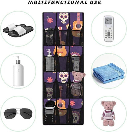 Skull Guitar Over The Door/Wall Shoe Organizer,Nursery Organization,12 Compartment Breathable Mesh Pocket Over the Door Hanging Shoe Bag,Closet Shoe Hanging Bag,Breathable Organizer