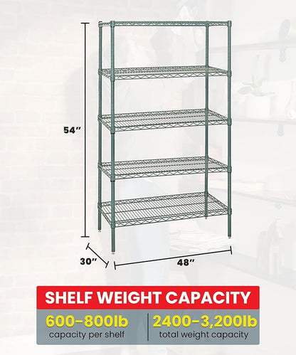 Quantum Storage Systems WR54-3048P-5 Starter Kit Wire Shelves Green Epoxy 5 Shelves 54" H x 48" W x 30" D