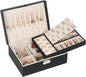 Jewelry Box for Women Girls, 2 Layers Jewelry Organizer Container with Lock, PU Leather Storage Case with Removable Tray, Jewelry Display Box for Necklaces Earrings Bracelets Rings Watches - Black