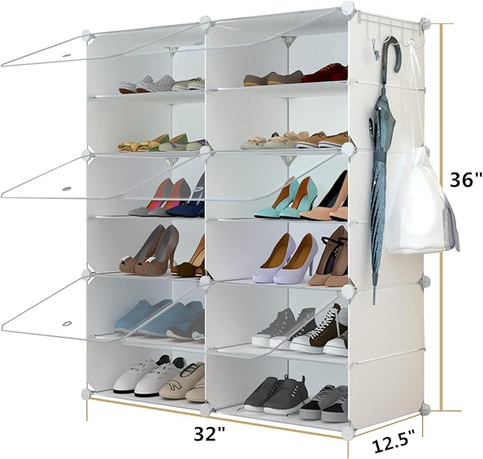 Shoe Rack Organizer, 24 Pair Shoe Storage Cabinet with Door Expandable Plastic Shoe Shelves for Closet,Entryway,Hallway,Bedroom,6 Tier