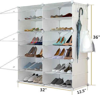Shoe Rack Organizer, 24 Pair Shoe Storage Cabinet with Door Expandable Plastic Shoe Shelves for Closet,Entryway,Hallway,Bedroom,6 Tier