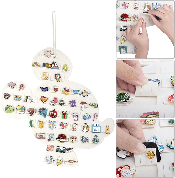 Hanging Brooch Organizer - Enamel Pin Display, Cute Cartoon Shape Storage Holder for Brooch Pins (Beige-Mouse)