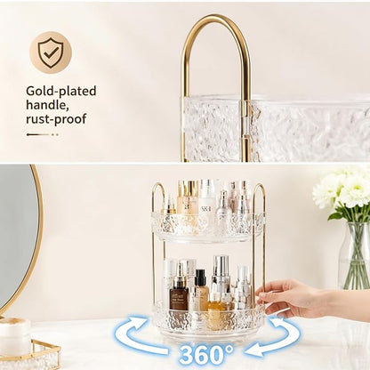 Fangoo 2 Tiers Clear Rotating Makeup Organizer for Vanity, 360 Spinning Skincare Organizers for Dresser Perfume Organizer Large Skincare Make up Storage Cosmetic Organizer for Bathroom Countertop