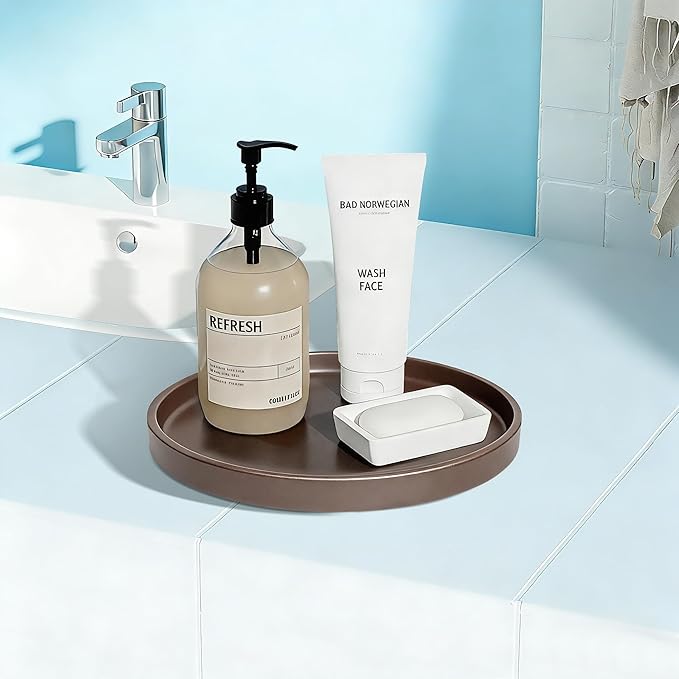 2 Pack 9" Bathroom and Vanity Tray, ABS Bathroom Counter Organizer, Coffee Table Decor for Perfume, Candles, Keys &More. Kitchen Countertop Organizer, Decorative Tray Soap Holder, Brown