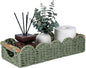 CubesLand Bathroom Basket Organizer w/Cut Out Handle, Back of Toilet Paper Storage Baskets Tray for Bathroom Countertop Decorative, Scalloped Wicker Basket Also for Home Decor, Living Room, Green