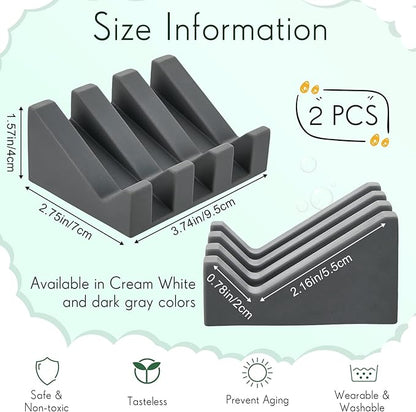Cunhill 2 Pieces Silicone Soap Dish Self Draining Soap Dish Shower Waterfall Bar Soap Holder Tray with Drain Soap Saver for Kitchen Bathroom Accessories (Dark Grey,Cream White)