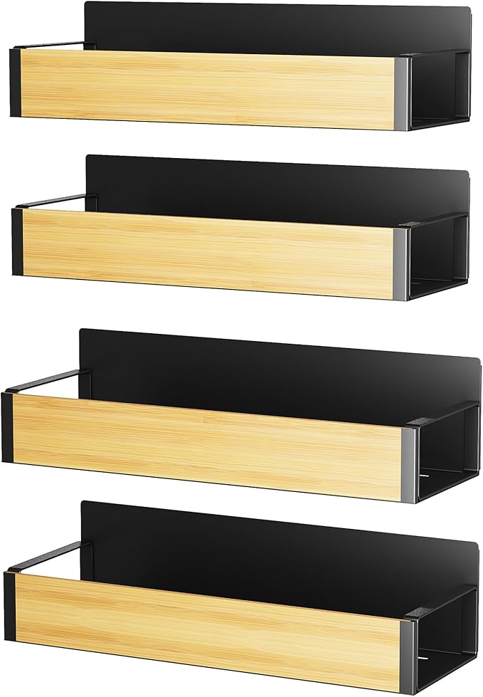 Vetacsion 4 Pack Moveable Fridge Magnetic Spice Racks,Metal (Bamboo)
