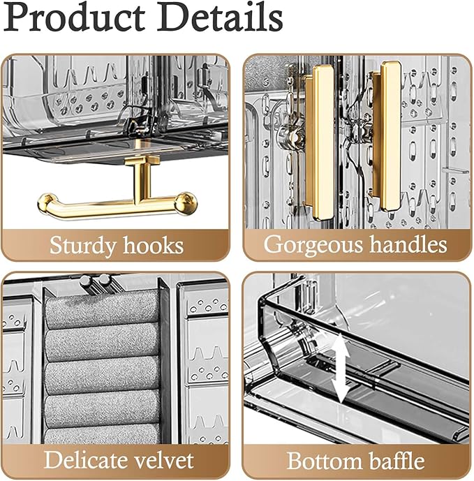 Wall Mounted Jewelry Organizer, No Punching Installation, Hanging Jewelry Organizer Box and Storage Case, Necklace Earring Holder Organizer Wall for Women Teen Girls (Mocha Brown)
