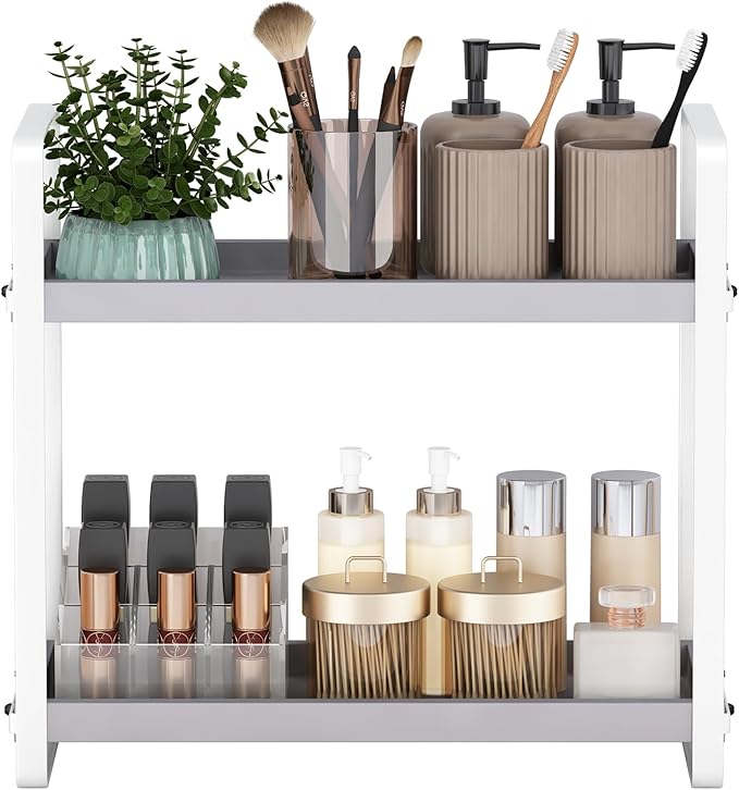 HNRLOY Bathroom Counter Organizer,Bathroom Countertop Organizer,Counter Shelf,Countertop Storage,Organization and Storage,Makeup Shelf,Sink Caddy(Grey 2 Tier)