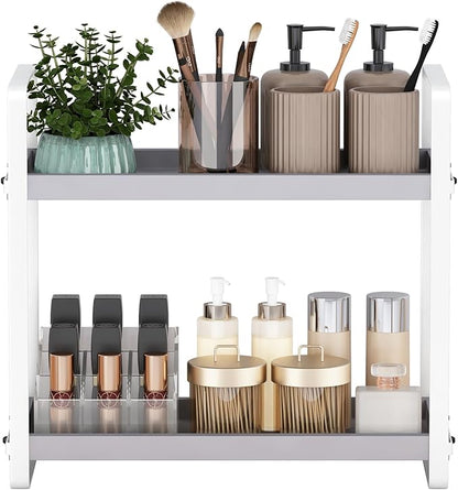 HNRLOY Bathroom Counter Organizer,Bathroom Countertop Organizer,Counter Shelf,Countertop Storage,Organization and Storage,Makeup Shelf,Sink Caddy(Grey 2 Tier)