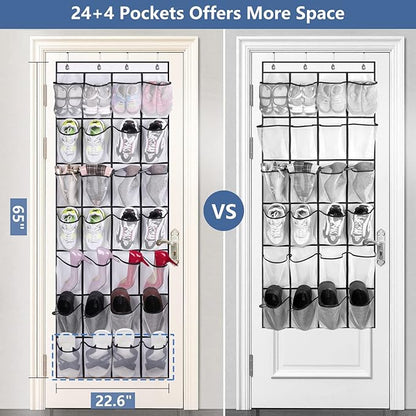 MISSLO 28 Large Pockets Over The Door Shoe Rack Hanging Shoe Organizer for Closet Door Shoe Storage Holder Mesh Hanger, White