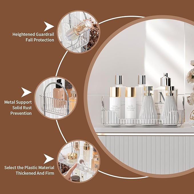 Clear Vanity Tray Organizer - 1 Tier for Bathroom Counter, Skincare & Makeup, Toiletries, Lotions, Perfumes