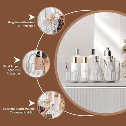 Clear Vanity Tray Organizer - 1 Tier for Bathroom Counter, Skincare & Makeup, Toiletries, Lotions, Perfumes